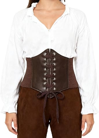 Corset Belt,Underbust Corset Brown Waist Women Tied Waspie Women's Corsets Belts for Dress Retro Wide Elastic Leather Lace-up Fashion Harness Accessories,for Hallowen Costume Gothic Adult Ladies