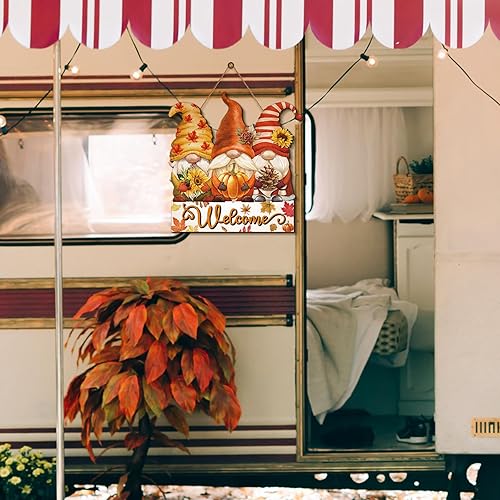 Miniatura 7 de Boao Letrero de Bienvenida de Acción de Gracias Gnomo Decoración de Puerta Colgante Signo de Otoño de Madera para Puerta Decoraciones de Otoño