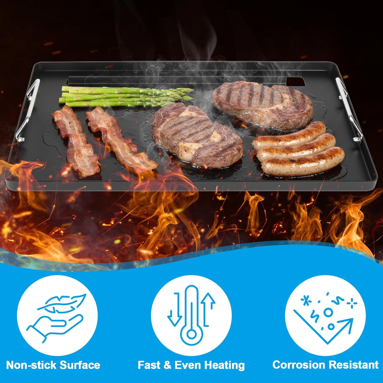 Full-Size Grill Griddle Insert for Charbroil Classic 360 3-Burner Grills 463742418 463773717 463773817 463773917, Nonstick Flat Top Griddle with Handles for Charbroil American Gourmet 465735621