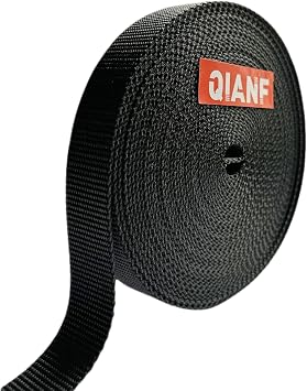 QIANF 1 Inch Polypropylene Webbing 10 Yards Heavy Duty Thicken Poly Webbing Straps for Climbing DIY Crafts Belts Collars Outdoor Gear Repair, Black