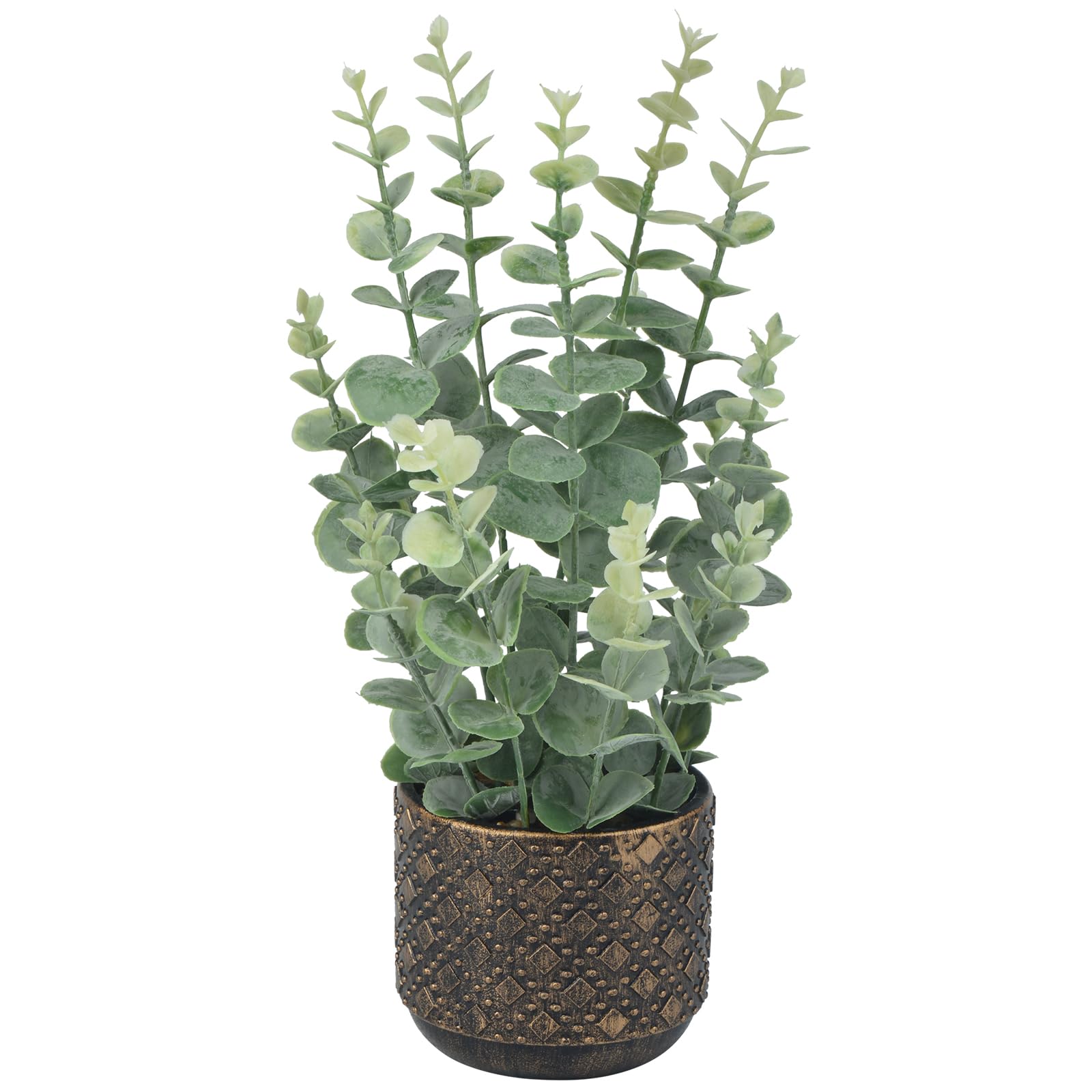 Artificial Plants Indoor Small, Mini Fake Potted Plants Faux Greenery for Shelf, Table, Bathroom and Kitchen Decor - Desk Plants for Office and Home Decoration (Eucalyptus Leaf)