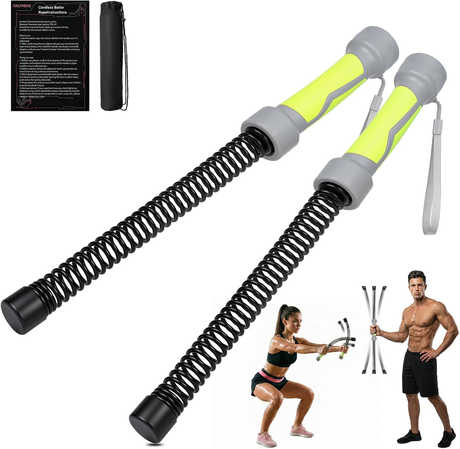 3-in-1 Ropeless Battle Ropes for Home Gym, Heavy Weighted Cordless Battle Rope Sticks (2.86lbs Each), Convertible Power Twister & Vibration Bar, Portable Workout Exercise Equipment for Cardio Training