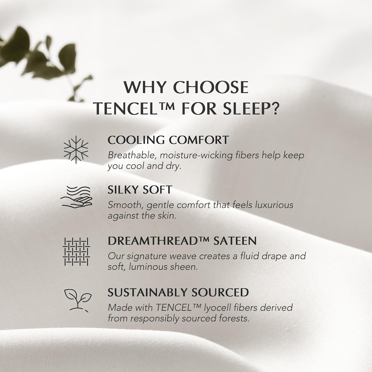 EverGrace Tencel™ Sheet Set, Breathable & Cooling, Queen, Bright White | Cooling, Luxury Silky Soft, Lyocell TENCEL Sheets, Breathable Bedding for Hot Sleepers, 18" Deep Pocket, All-Season image 4