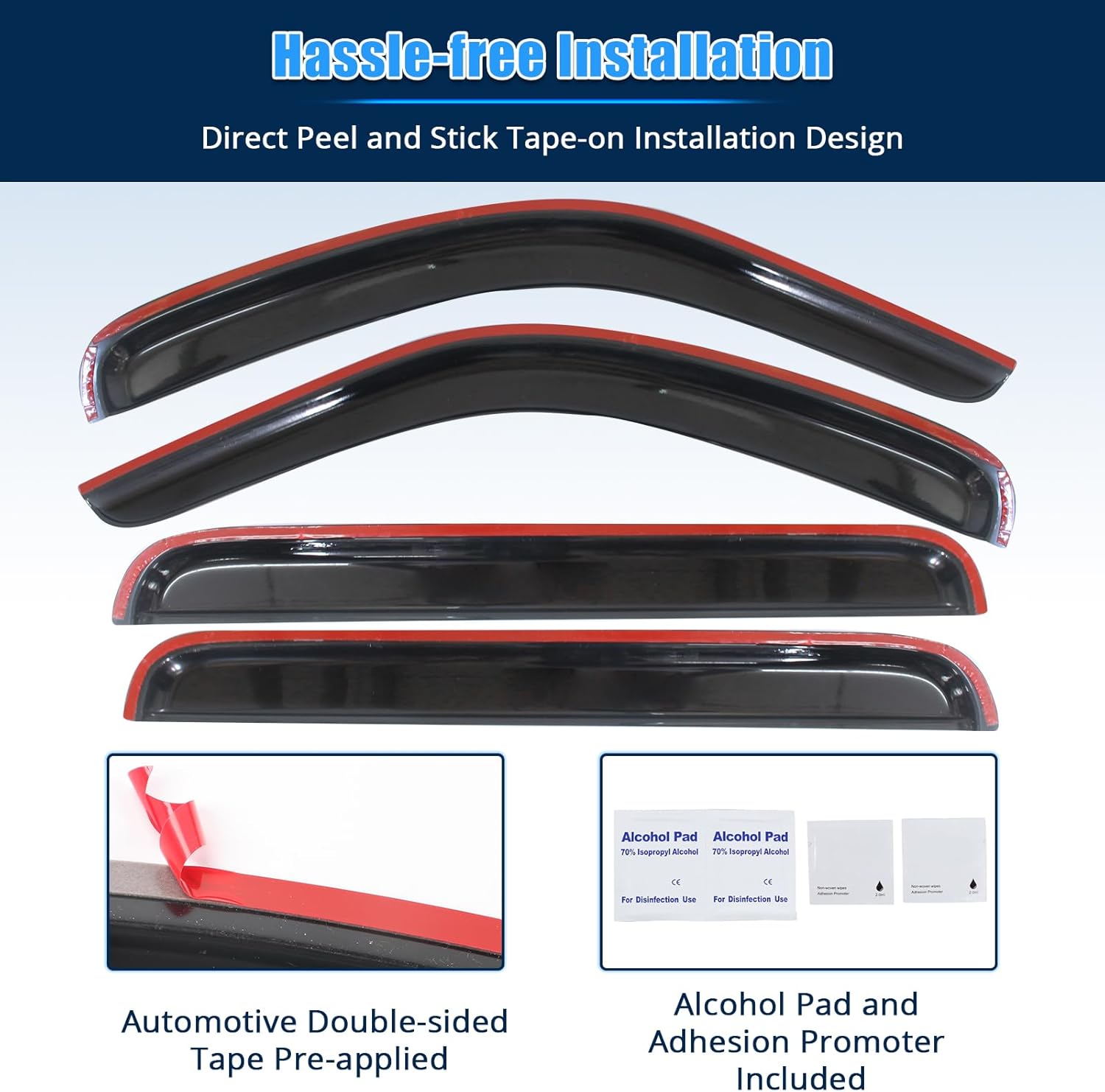 FREEMOTOR802® Tape-on Side Window Visors Wind Deflectors Rain Guards Vent Visors, Compatible with 2008-2014 Jeep Liberty 4-Door, Slim Style Smoke Tinted Acrylic 4 Pieces