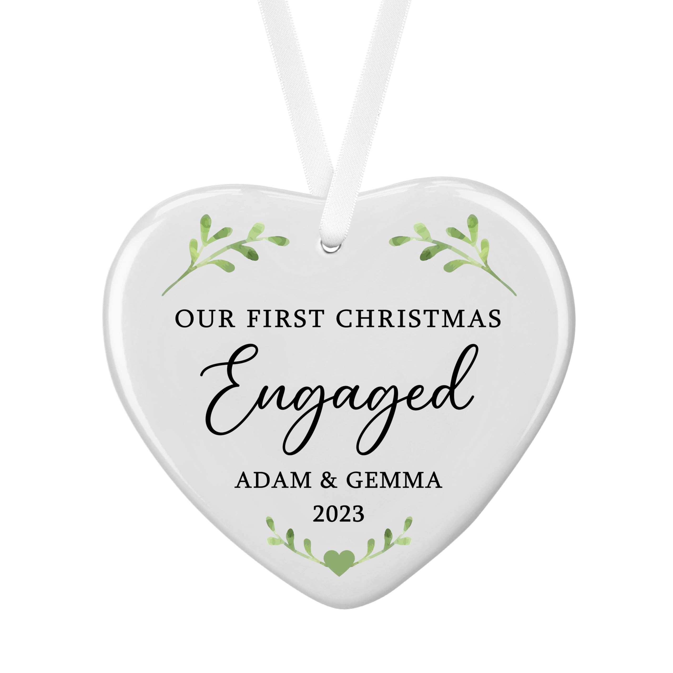 Drifting Ducks White Personalised Sentimental Keepsake First Christmas Engaged Ceramic Heart Hanging Tree Bauble Decoration Gift (Organza Gift Bag)
