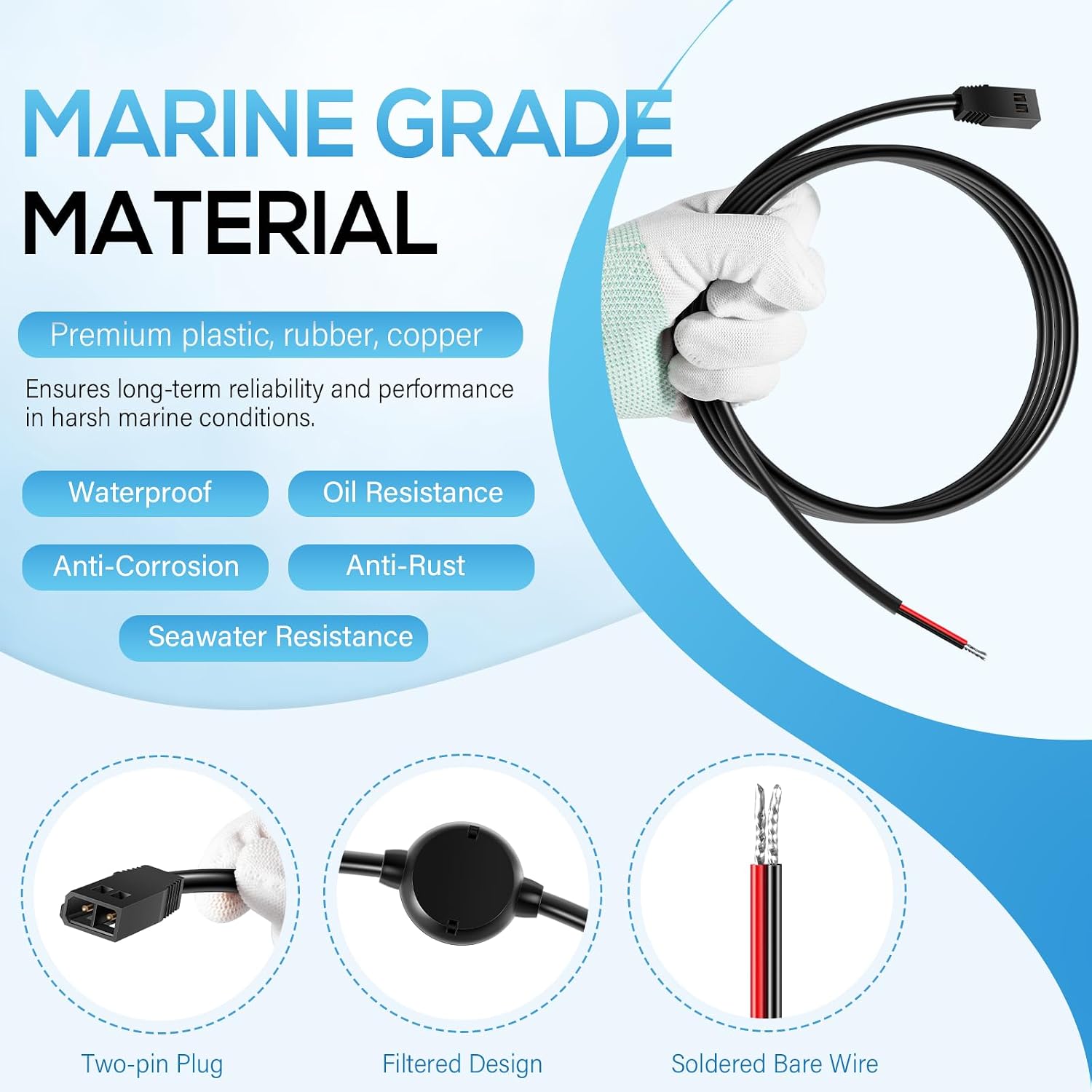 PC 11 Filtered Power Cable 720057-1 for Humminbird Helix Waterproof 6FT