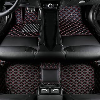 NBNNB Car Floor Mat Fit 99% Sedans Sports Cars Luxury Custom Car Mats for SUV Women Leather Automotive Floor Mats All Weather Car Mats Diamond Floor Mats for Trucks (Black red car Floor mats)