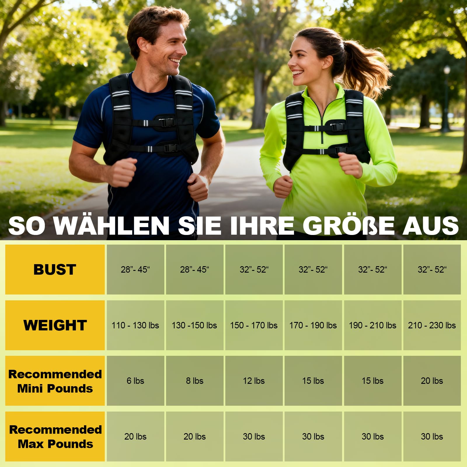 POWER GUIDANCE Gewichtsweste 6-20LB (2.7-9kg) Fix, Neopren Wasserdicht & Atmungsaktiv, Verstellbarer Brustgurt (89-127cm), Mit Staufach für Fitness, Laufen, CrossFit