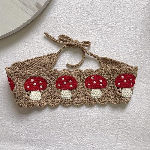 Miniatura 3 de Katartizo Diadema negra, diadema con patrón de hongos, banda de pelo de ganchillo dulce, accesorios para el cabello con diadema linda, diademas para