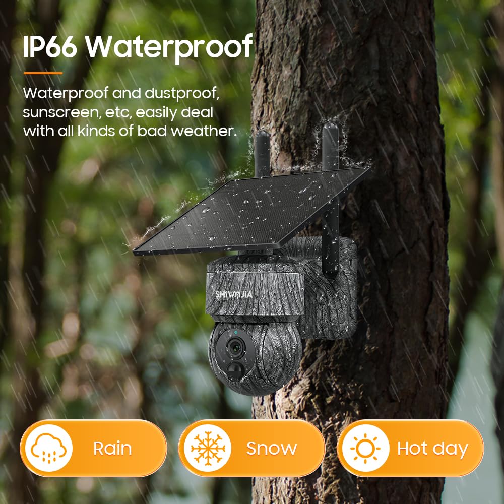 SHIWOJIA 4G LTE Cámara de Vigilancia Exterior Solar con Tarjeta SIM, 2K 360° PTZ Cámara de Seguridad Solar,Audio de 2 vías, Sensor de Movimiento PIR, Visión Nocturna, IP66