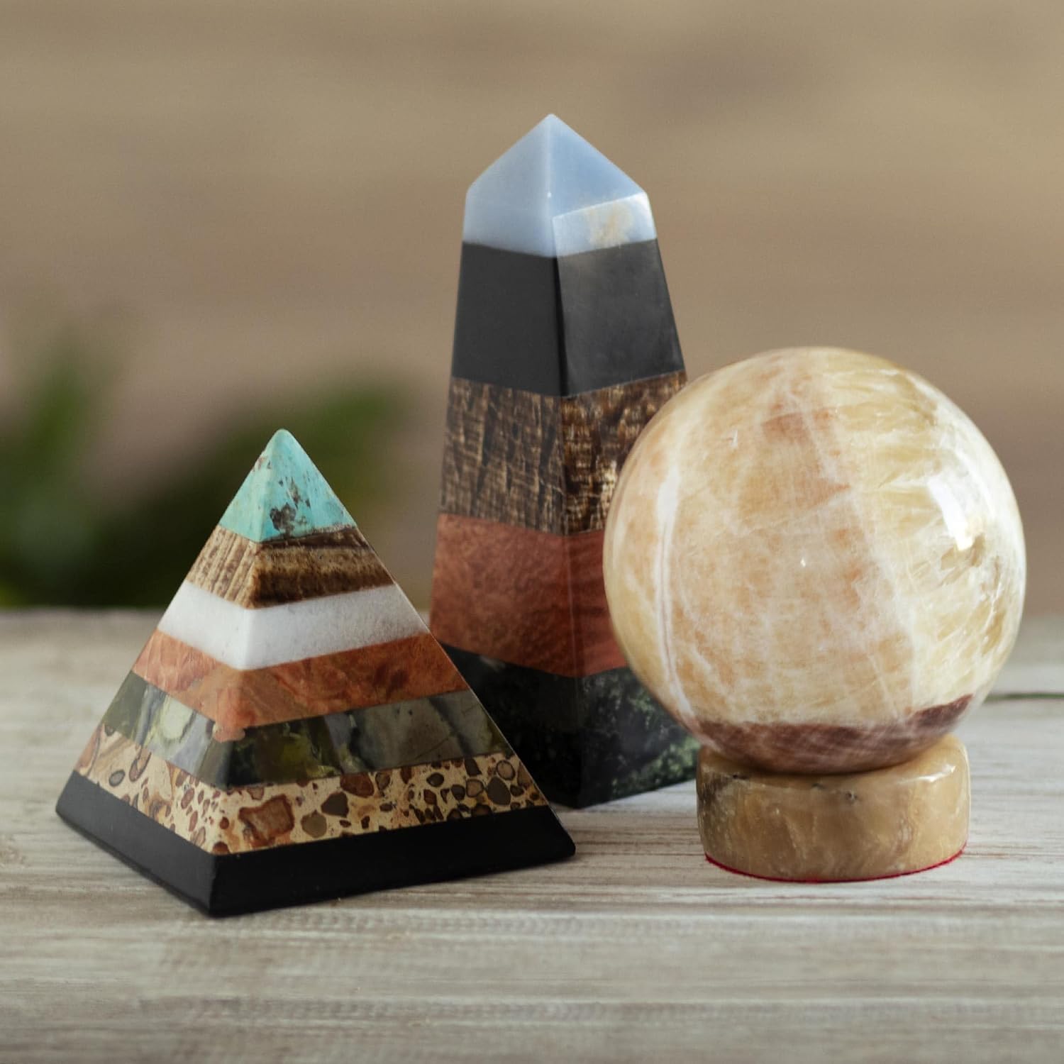 NOVICA Hand Crafted Multicolor Natural Gemstone Geometric Positive Energy Spiritual Healing Pyramid Sculpture, 3", 'Be Positive'