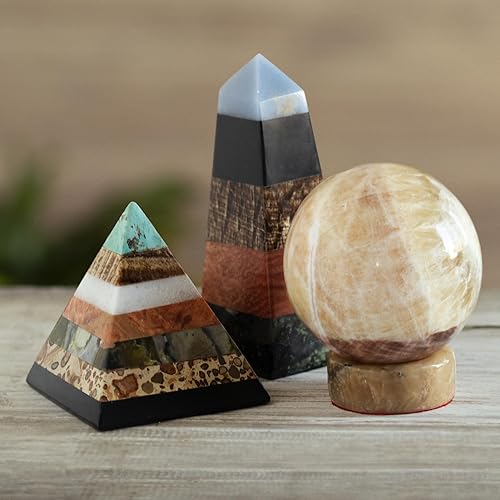Vista 5 de NOVICA Escultura piramidal de curación espiritual hecha a mano con piedras preciosas naturales geométricas geométricas y positivas, 3 pulgadas, «Be