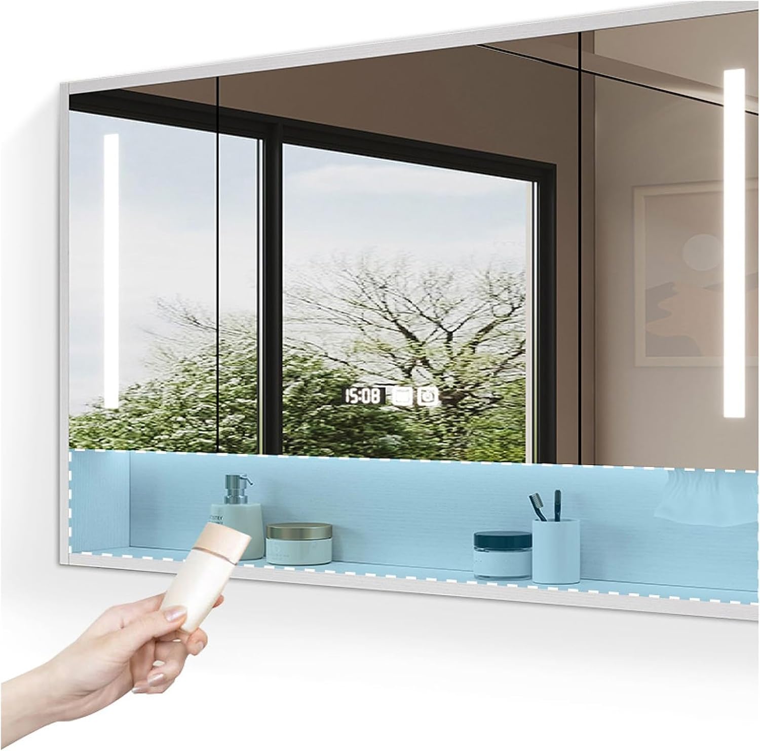 Mirror cabinet for bathroom，bathroom mirror cabinets，cabinet mirror，led mirror for bathroom，bathroom mirror with storage，mirrored bathroom cabinets wall mounted，Anti Fog(A,W150*H75cm/W59.1*H29.5in)