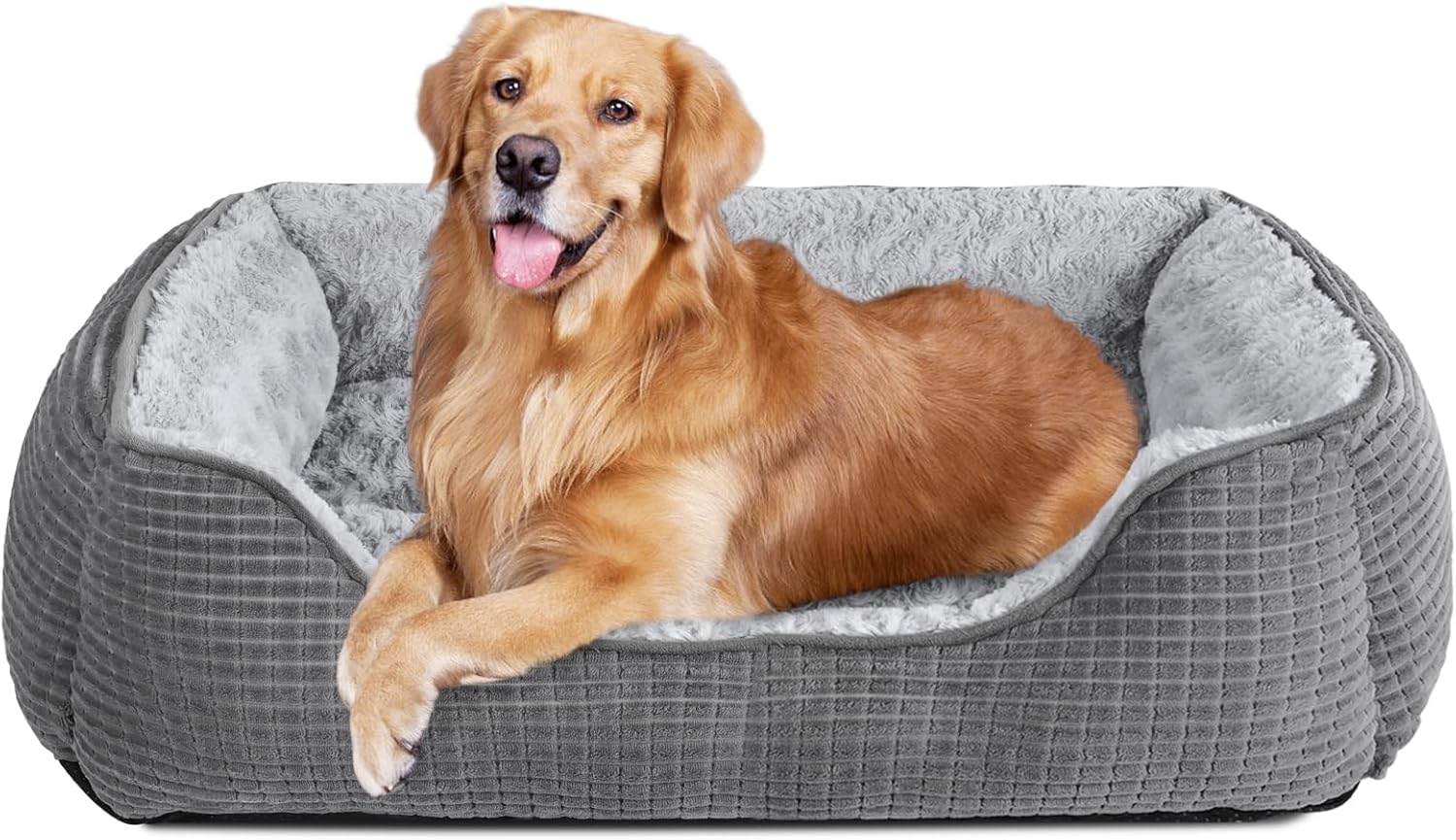 JOEJOY Panier Chien, Lit pour Chien Moyen Taille, Panier pour Chien Lavable, Bords Rehaussés, Duveteux & Confortable, Coussin pour Chien Antidérapant, Gris L 76x61x23cm — vue 8