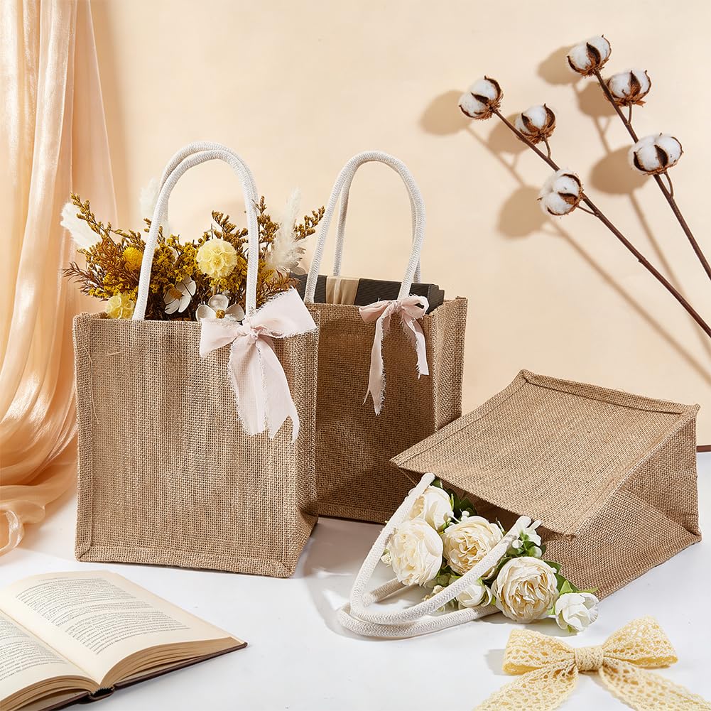 BENECREAT 12 mini bolsas de tela de yute con asa, bolsas de yute de lino natural, reutilizables, para bodas, día de la madre, fiestas