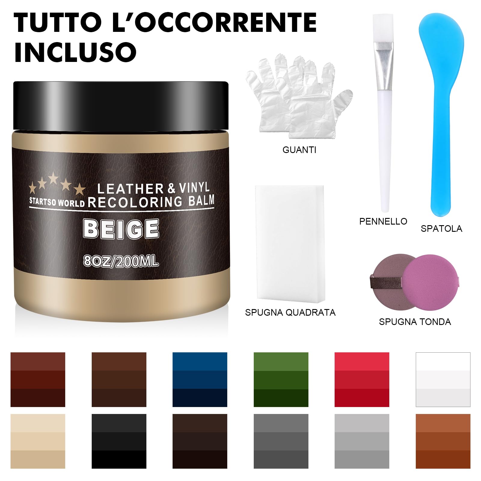 STARTSO WORLD 200ml Kit Riparazione Cuoio, Set Beige per Arredamento, Divani e Sedili Auto - Tintura e Vernice per Riparazione Cuoio Decolorato e Graffiato