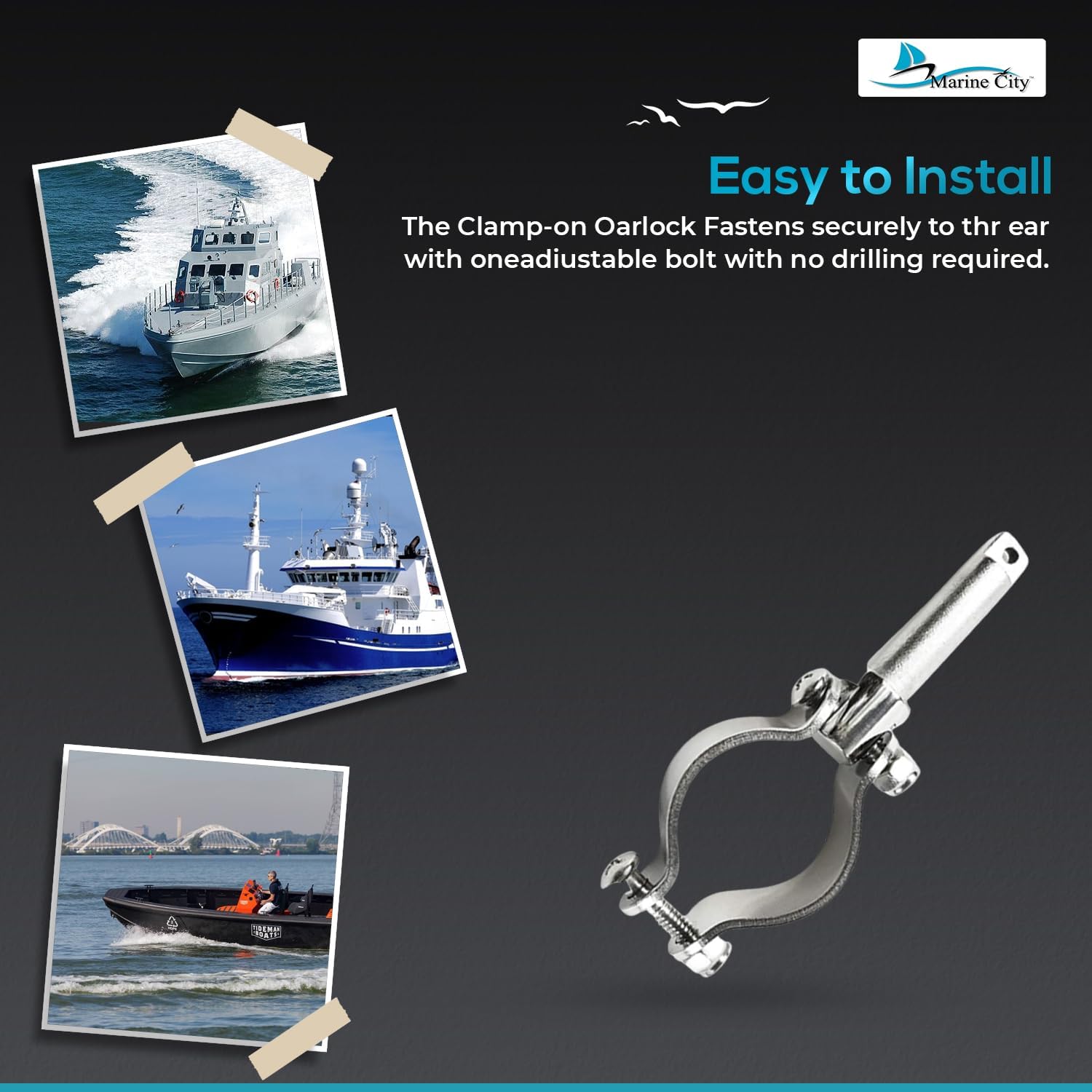 MARINE CITY Rowlock Oarlock 316 Stainless Steel Heavy Duty, Corrosion-Resistant, Ideal for Boats, Yachts, and Marines (2 Pcs) (Clamp-On Oarlocks)