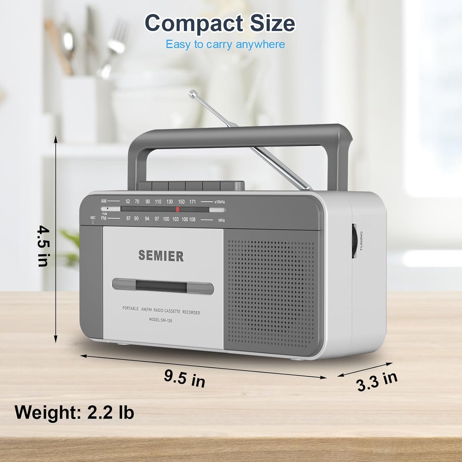Hand pressing buttons on SEMIER Retro Cassette Player