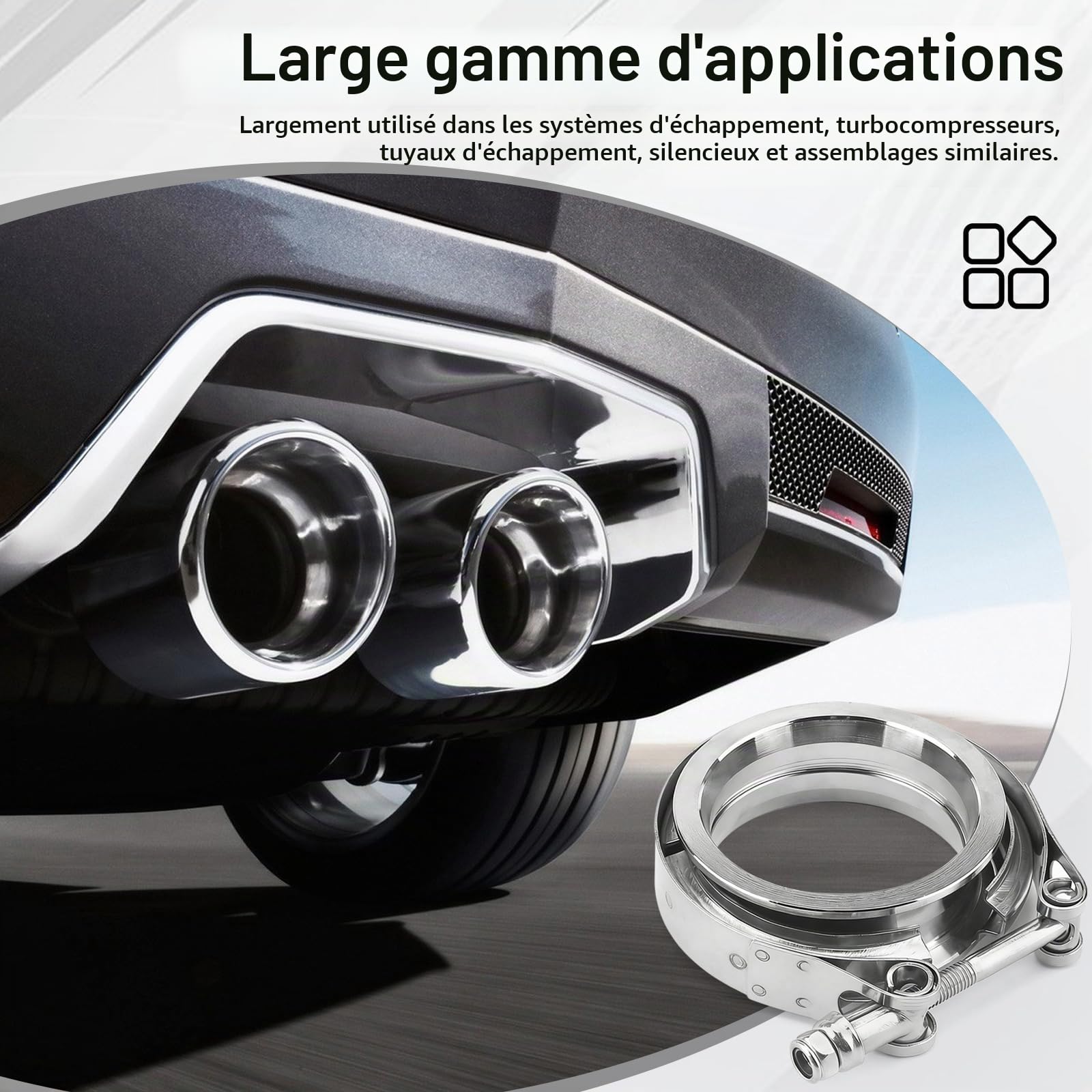 Kit De 2 Colliers De Serrage V-Band En Acier Inoxydable ø 63,5 Mm (2,5") Kit De Colliers V-Band Pour éChappement Automobile Avec Bagues De Centrage Et Collier Pour Durite De Turbo Couleur Argent