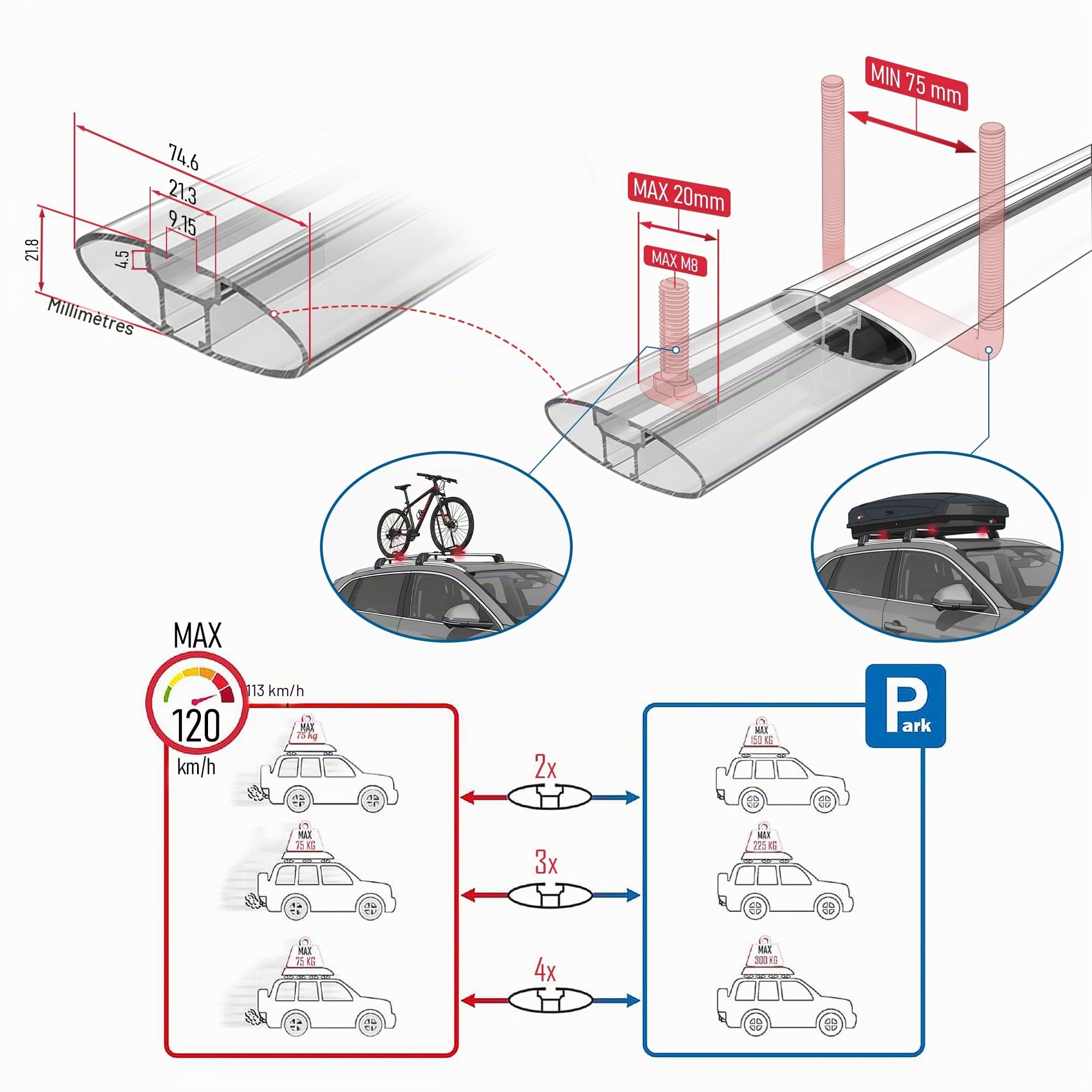 Compatible avec MG HS 2025-2026 ACE-2 Barres de Toit Railing Porte-Bagages de Voiture Gris Aluminium 2 Barres