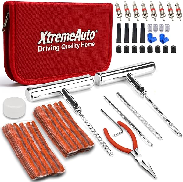 Xtremeauto 87pcs Tyre Repair Kit Heavy Duty Tyre Plug Kit Universal Tubeless Tyre Puncture Repair Kit with 50 Rubber Strips for Cars, Vans, Trucks, Motorcycles, ATV & Tractor - 1