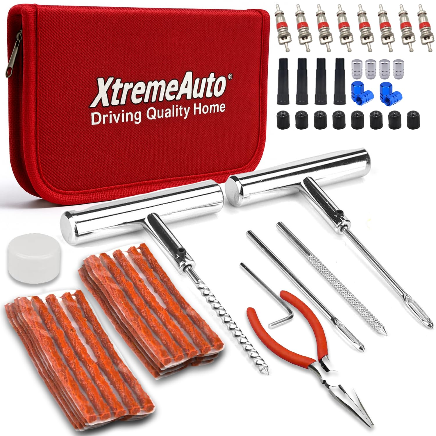 Xtremeauto 87pcs Tyre Repair Kit Heavy Duty Tyre Plug Kit Universal Tubeless Tyre Puncture Repair Kit with 50 Rubber Strips for Cars, Vans, Trucks, Motorcycles, ATV & Tractor