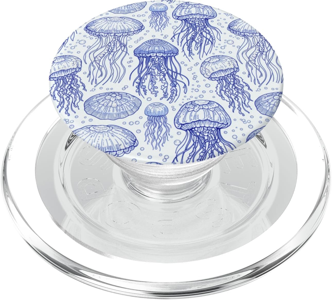 Blue Jellyfish Ocean Pattern Aquatic Marine Life PopSockets PopWallet for MagSafe