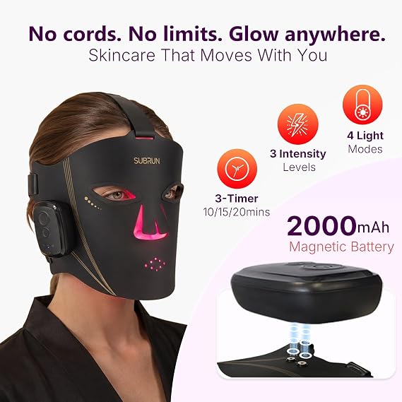 Red Light Therapy for Face FDA-Cleared Cordless LED Face Mask with 336 LEDs & 4 Light Modes (850nm NIR, 660nm Red, Blue, Amber), Rechargeable At-Home Skincare Device for Glow Time | Lightweight, 4-in-1 Chip, 3 Timer(10/15/20 Min), Full-Face Coverage