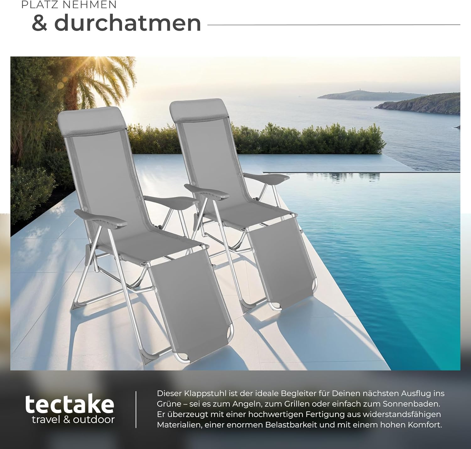 Diagram showing the 5-position adjustable backrest of the sun lounger.