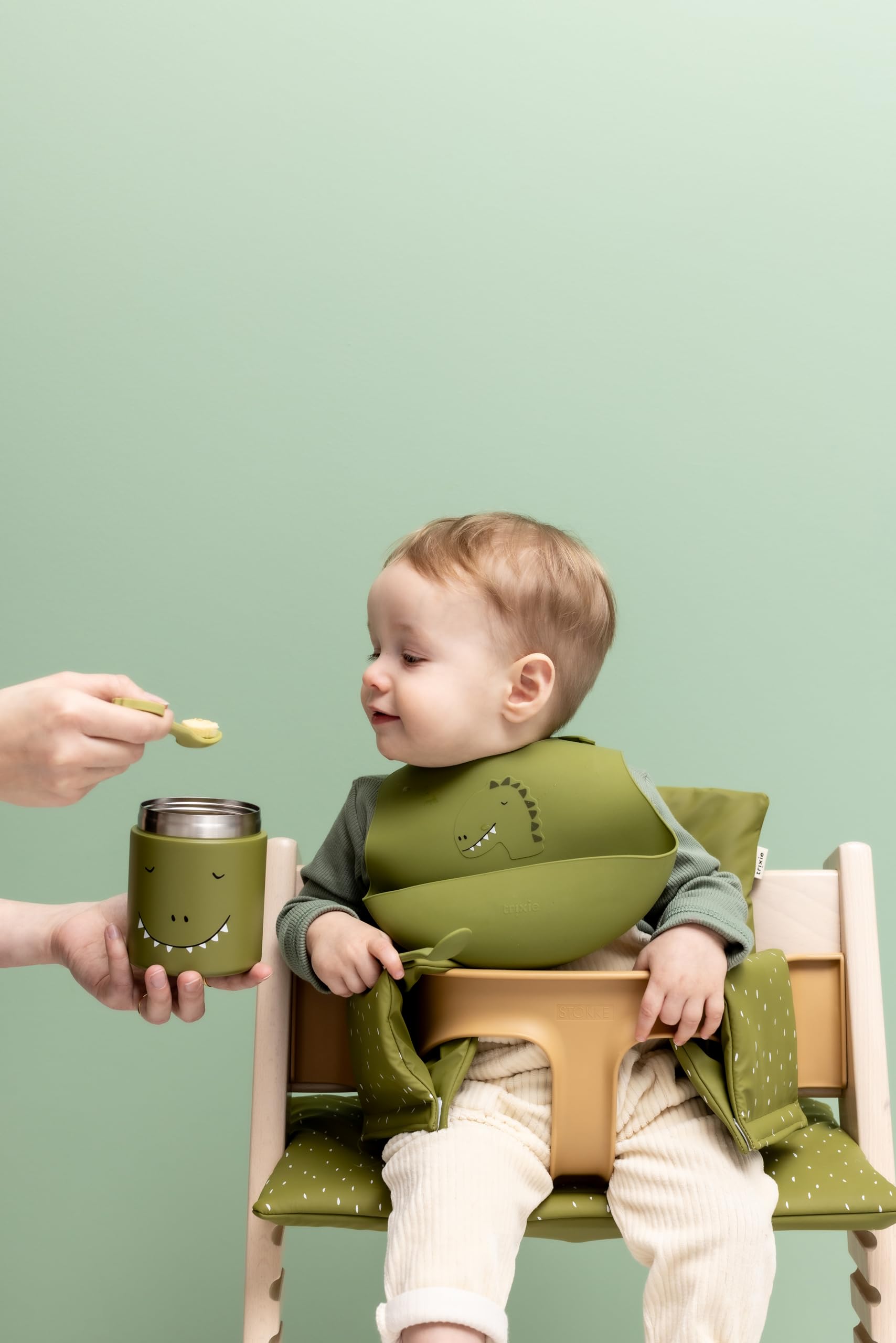Trixie Tarro aislado para alimentos, Mr. Dino, 350 ml, a prueba de fugas y portátil, mantiene la comida caliente o fría, acero inoxidable, contenedor de almuerzo para niños