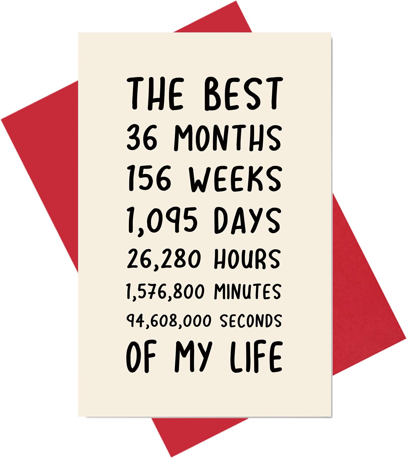 Alzombi 3rd Anniversary Card, Sweet 3 Year Anniversary Card for Him or Her, The Best 3 Years of My Life