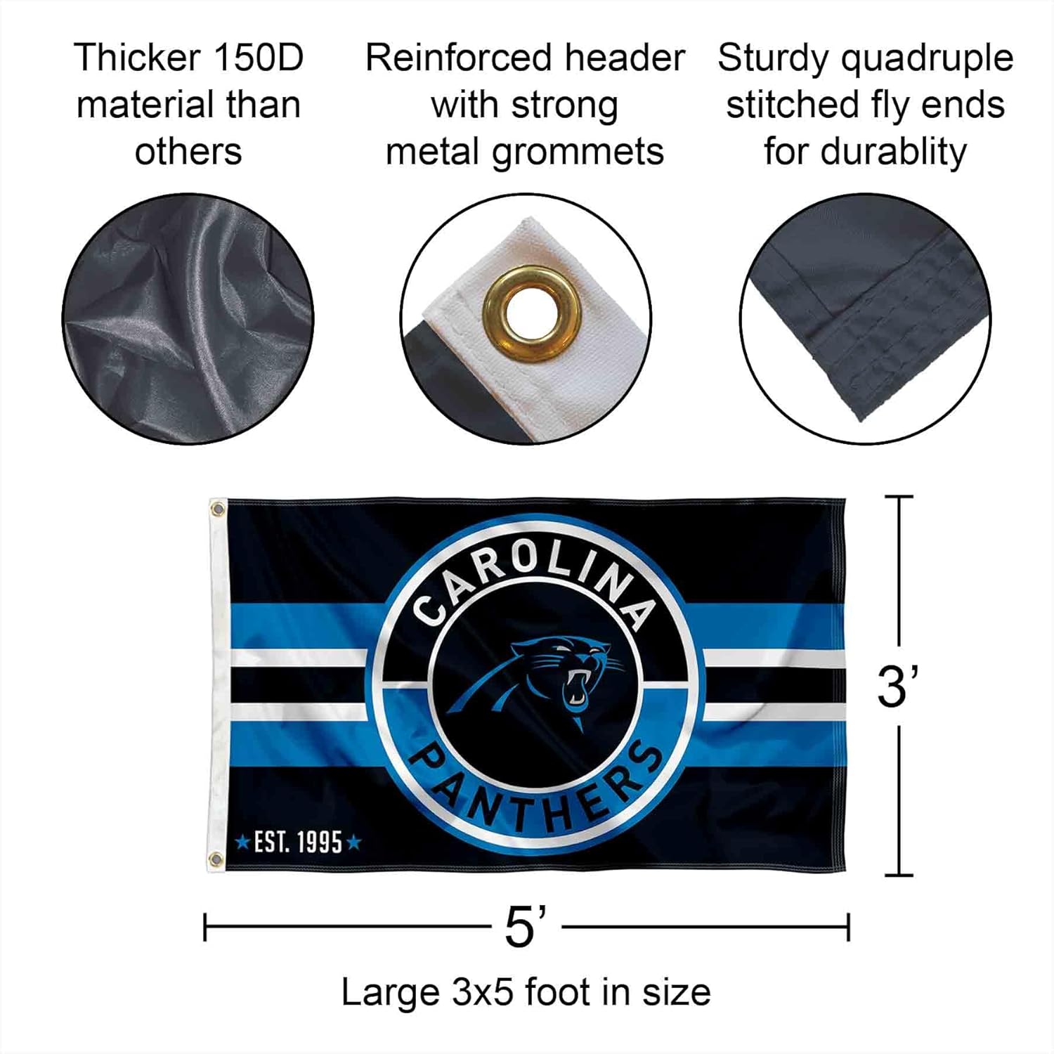 Carolina Panthers Patch Button Circle Logo Flag Large 3x5 Banner - Image 2