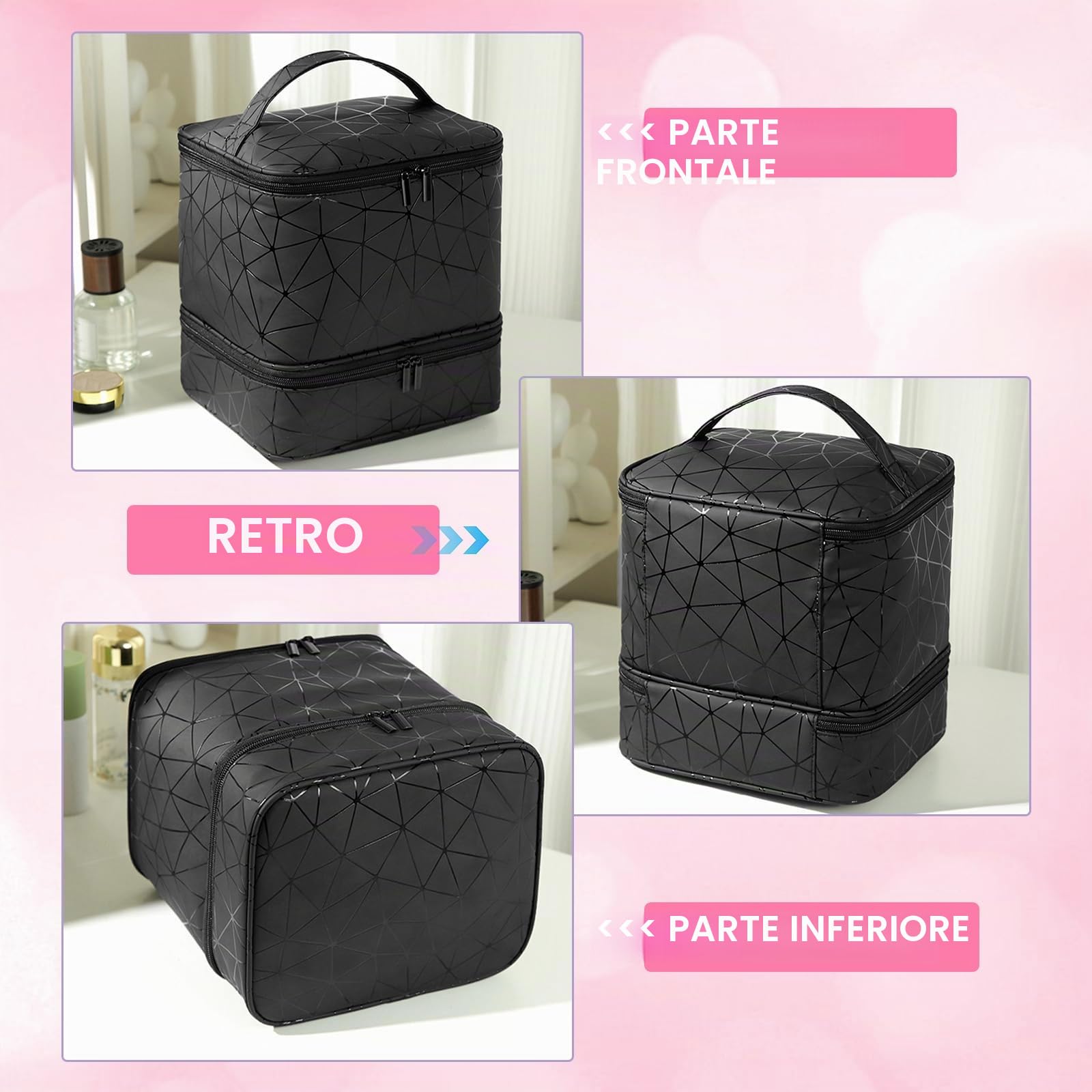 HA BIN Borsa Organizer Porta Smalti Professionale, per 30 Bottiglie e Lampada UV Custodia Impermeabile con Scomparti, Beauty Case da Viaggio Donna Ideale per Estetiste e Appassionati di Nail Art