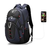 Swissdigital Design Laptop Backpack with USB Charging Port&comma; Travel Backpack Fits 15&period;6 inches Computer&comma; 31L College School Backpack for Men&comma; Blue&sol;Black &vert; SD803