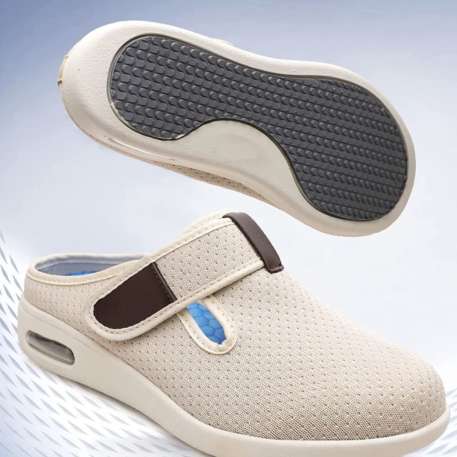 sPeesy Zapatillas Diabéticas Zapato Ortopédico Ajustable Zapatillas Cómodas Antideslizante Pie Ancho Zapato para Persona Mayor, Pies Hinchados Artritis Edema, beige, 39 EU