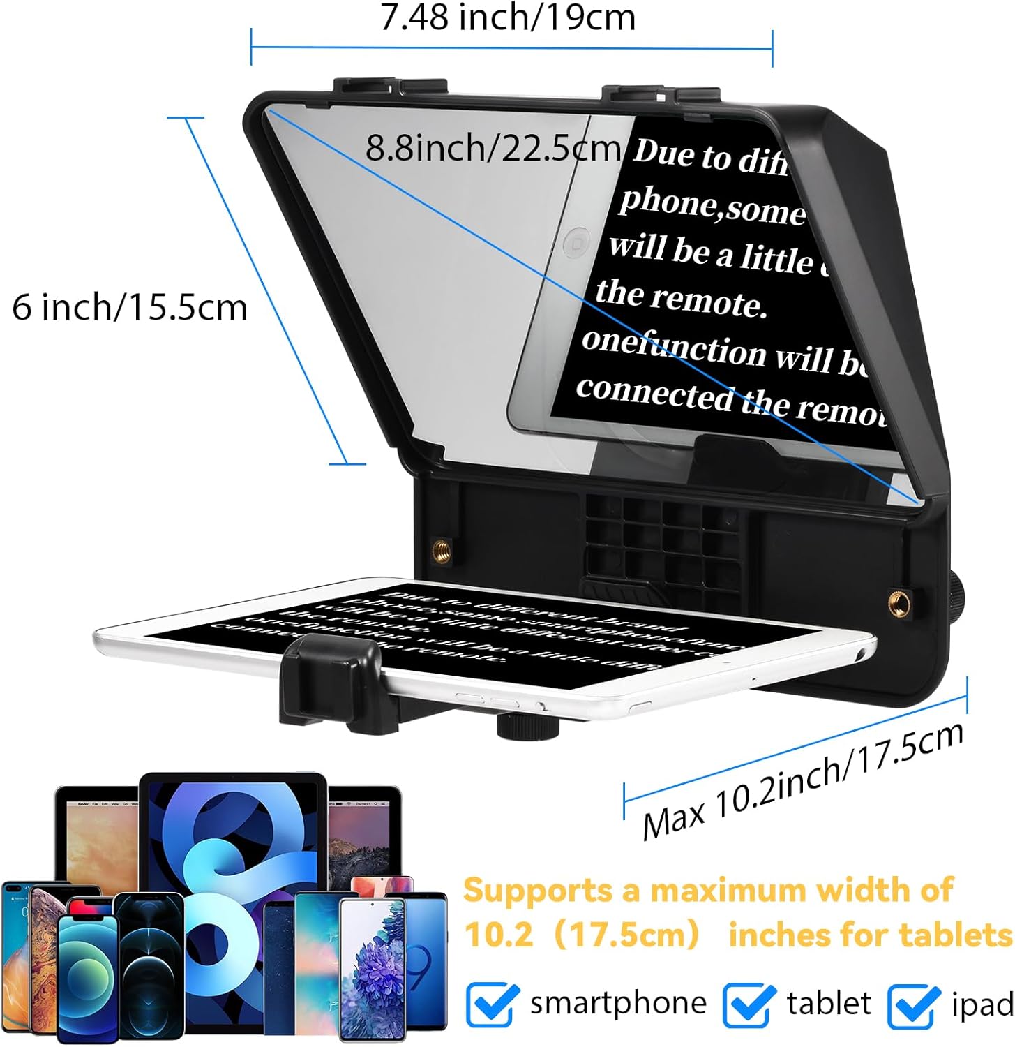 A10II Teleprompter Portable Smartphone DSLR Camera Prompter with Phone Holder Remote Control for Video Recording Live Streaming Interview Stage Presentation Speech Video Making Tools