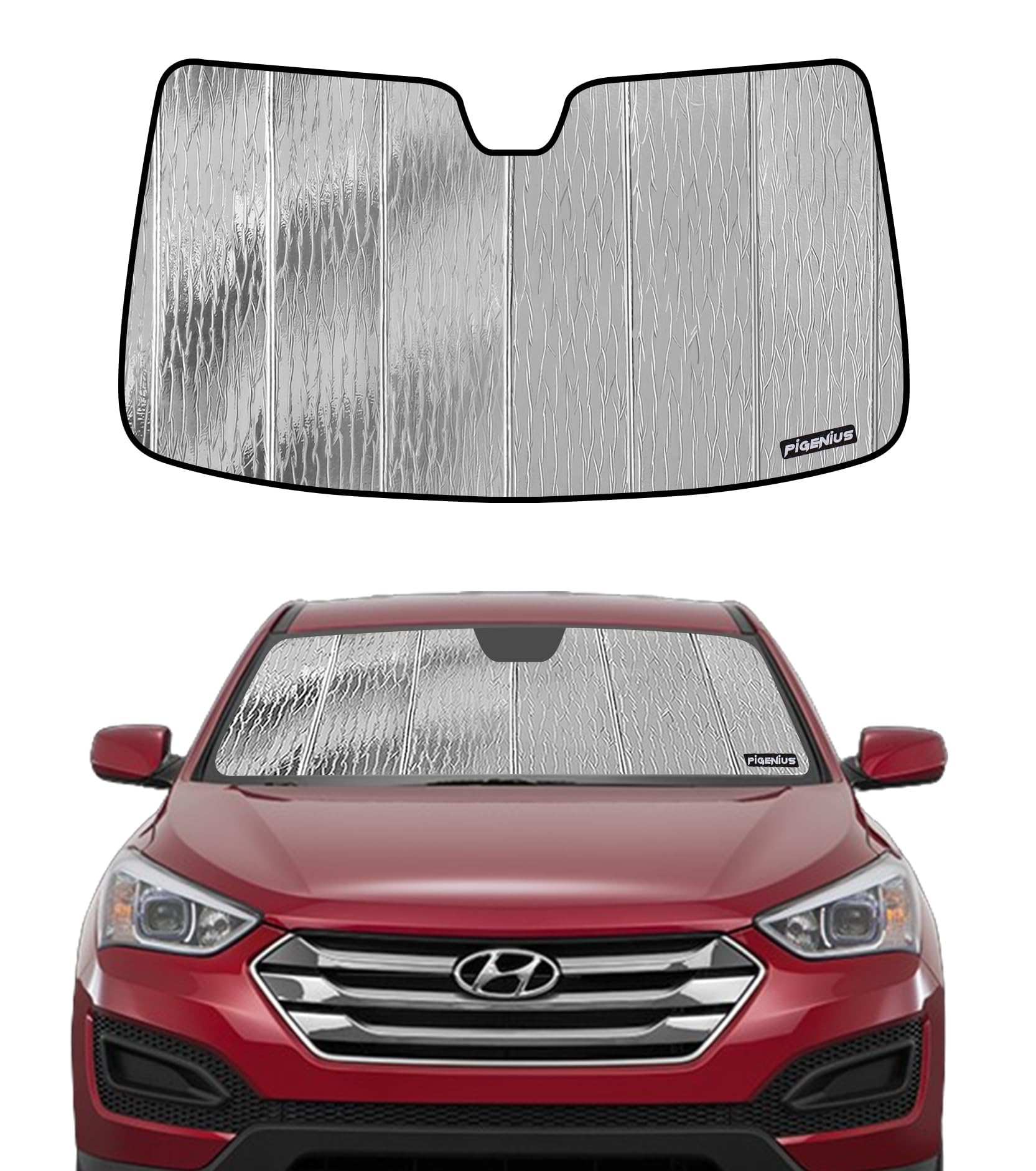 windshield sun shade for hyundai santa fe 2013-2018,2019 santa fe xl,(without ads without rvmc),front window sunshade shield,2-in-1 reflective sun shade,silver for summer, black for winter