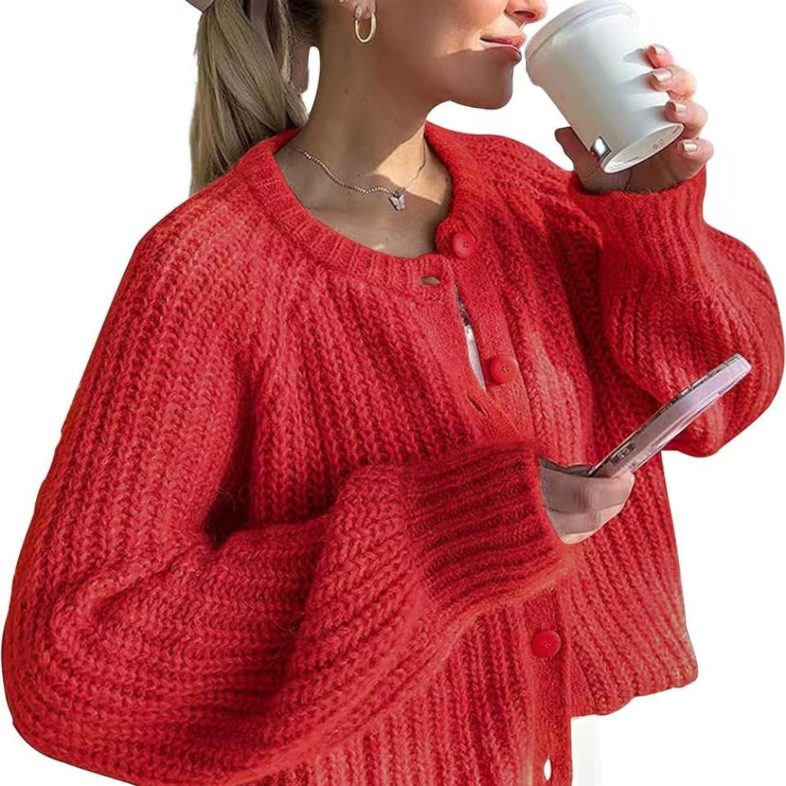Sumleno Womens Open Front Button Down Sweater Long Sleeve Y2k Chunky Knit Cardigan Trendy Fall Outfits Casual Knitwear