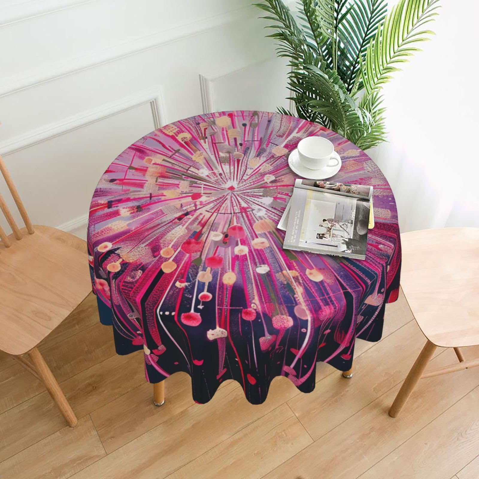 WPKJU Fireworks Art Printed Round Tablecloth 60 in Water Resistant Table Cover Washable Table Cloth for Dining Tables