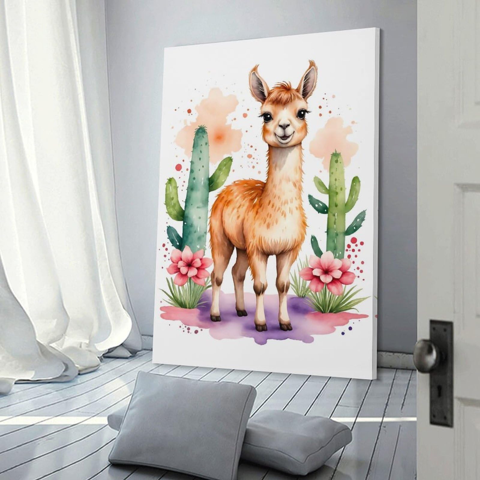 Junmoney Frame-Style-22 Cute Llama Watercolor Home Decor Wall Art 12X18inch(30X45cm), For Bedroom, Guest Room Or Reading Nook, Decorative Wall Art For Cosy Rooms