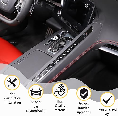 Vista 4 de Cubierta de la perilla de la palanca de cambios compatible con Corvette C8 Z06 Z51 2020 2021 2022 2023, cubierta de perilla de selector de modo