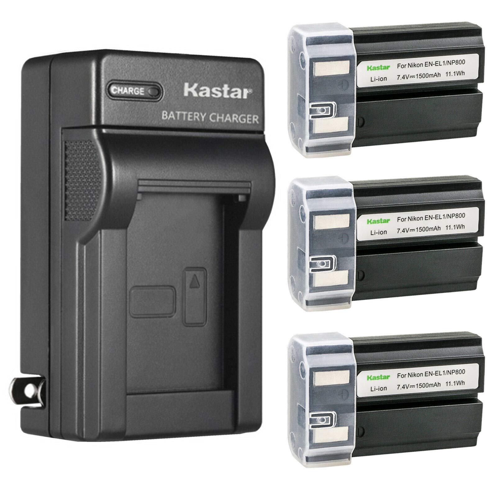 Kastar 3-Pack EN-EL1 Battery and AC Wall Charger Replacement for Nikon Coolpix 5700, 8700, 775, 880, 885, 995, E880 Camera
