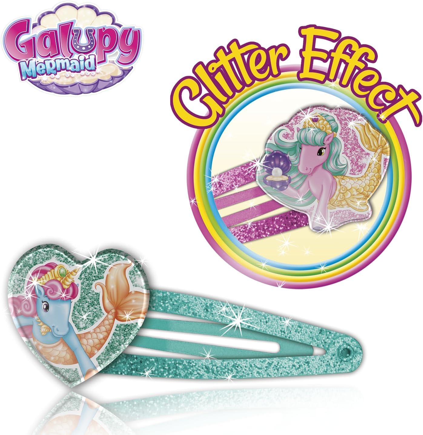 CRAZE - Galupy Mermaid Hair Clip, 6 spinek do włosów dla dziewczynek z jednorożcem, 3 różne wzory (po 2 sztuki)