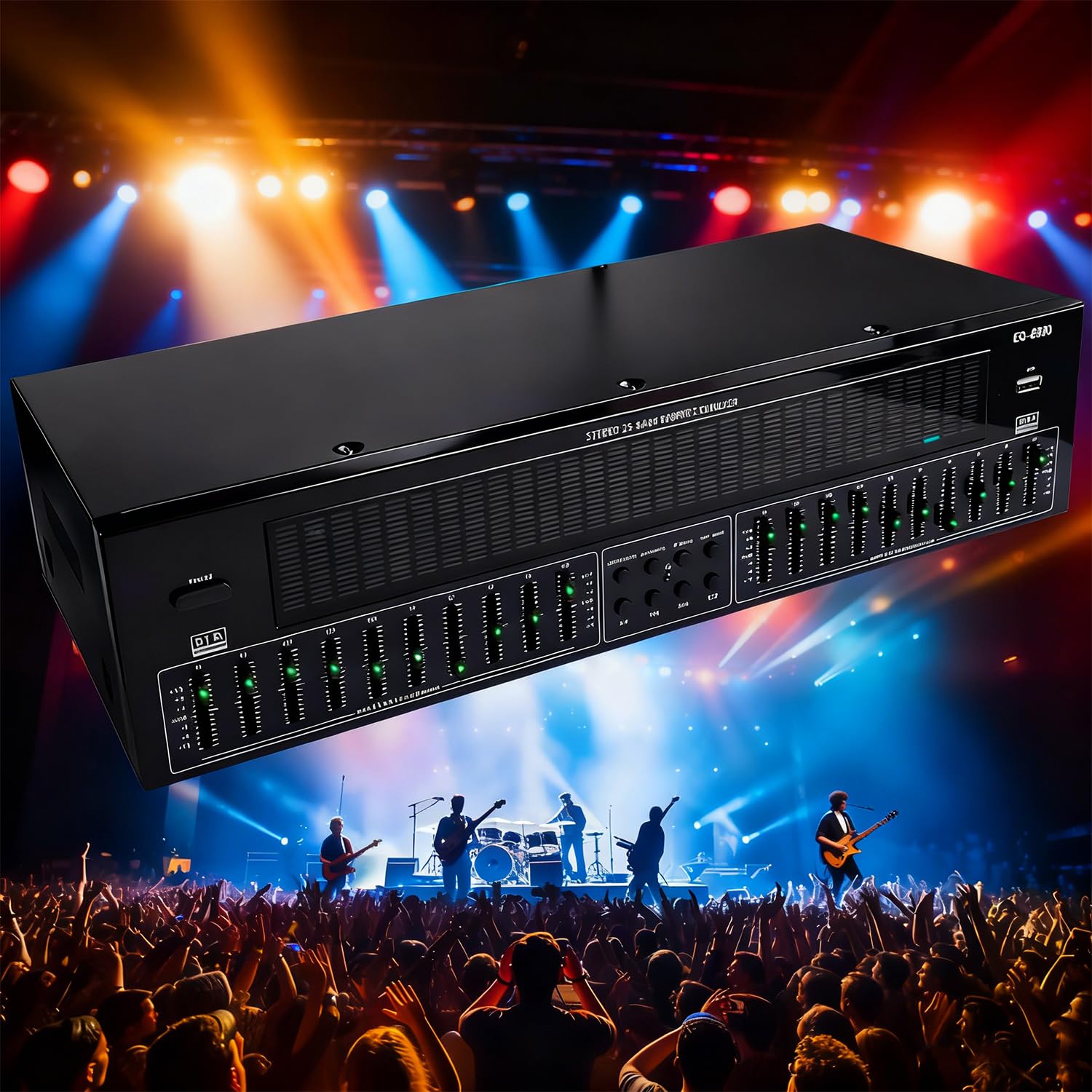 Equalizzatore grafico a 31 bande con Bluetooth 5.4, processore audio digitale con ingressi ottici/coassiali per sistemi stereo domestici, monitoraggio da palco e applicazioni in studio