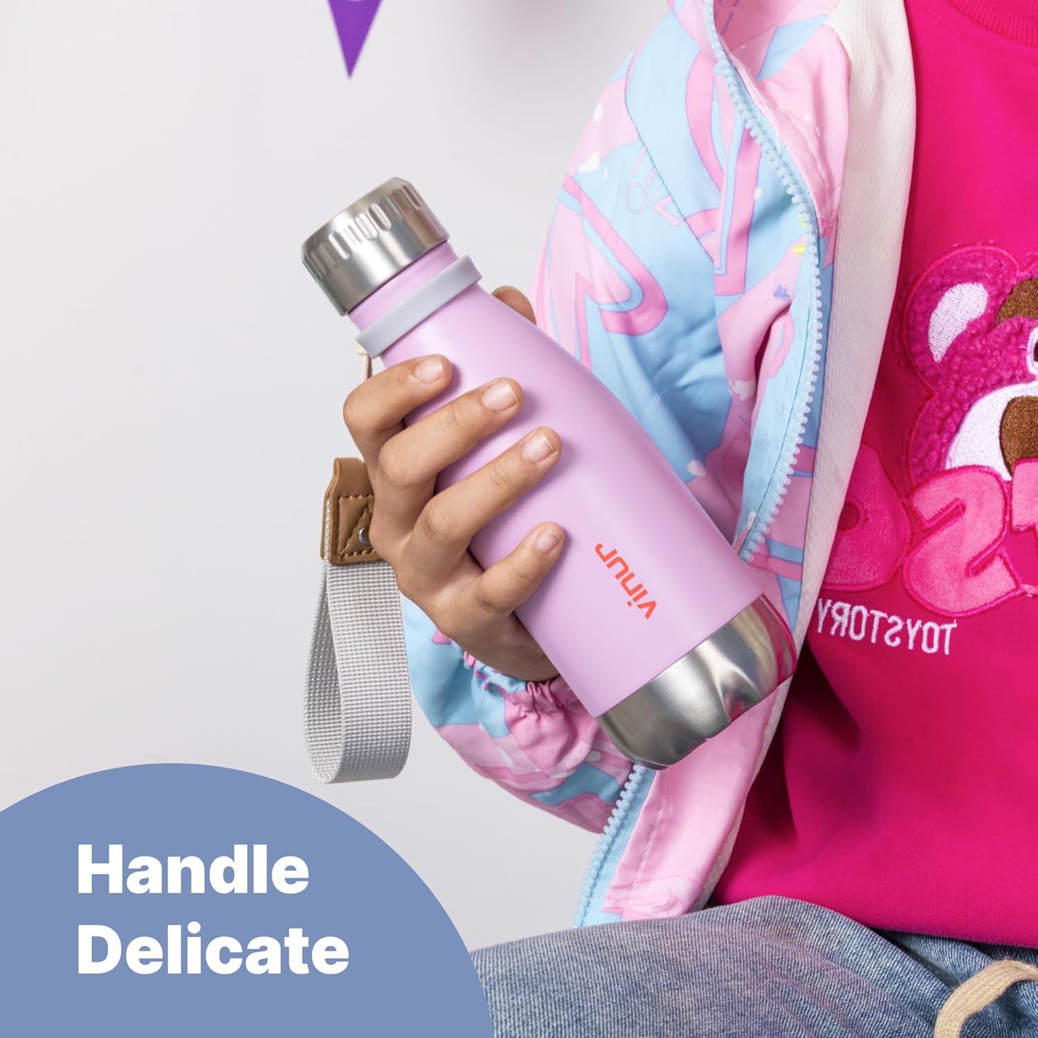 VINUR 9 oz Small Water Bottle for Kids-Stainless Steel Vacuum Insulated Water Bottle for School-Cola Shape Leak Proof Flask with Carry Rope, Royal Blue - Image 6