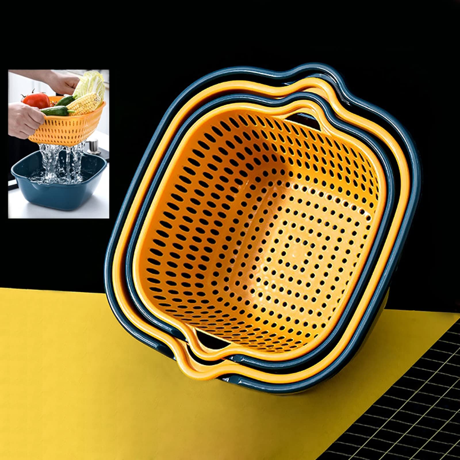 Wolpin Multifunctional (Set of 2 Pcs) Washing Fruits Vegetables Draining Basket Strainer Bowl, Double Layer Drain Baskets Plastic Drainer/Colander Storage (B0B294CGQF) Amazon Price History, Amazon Price Tracker