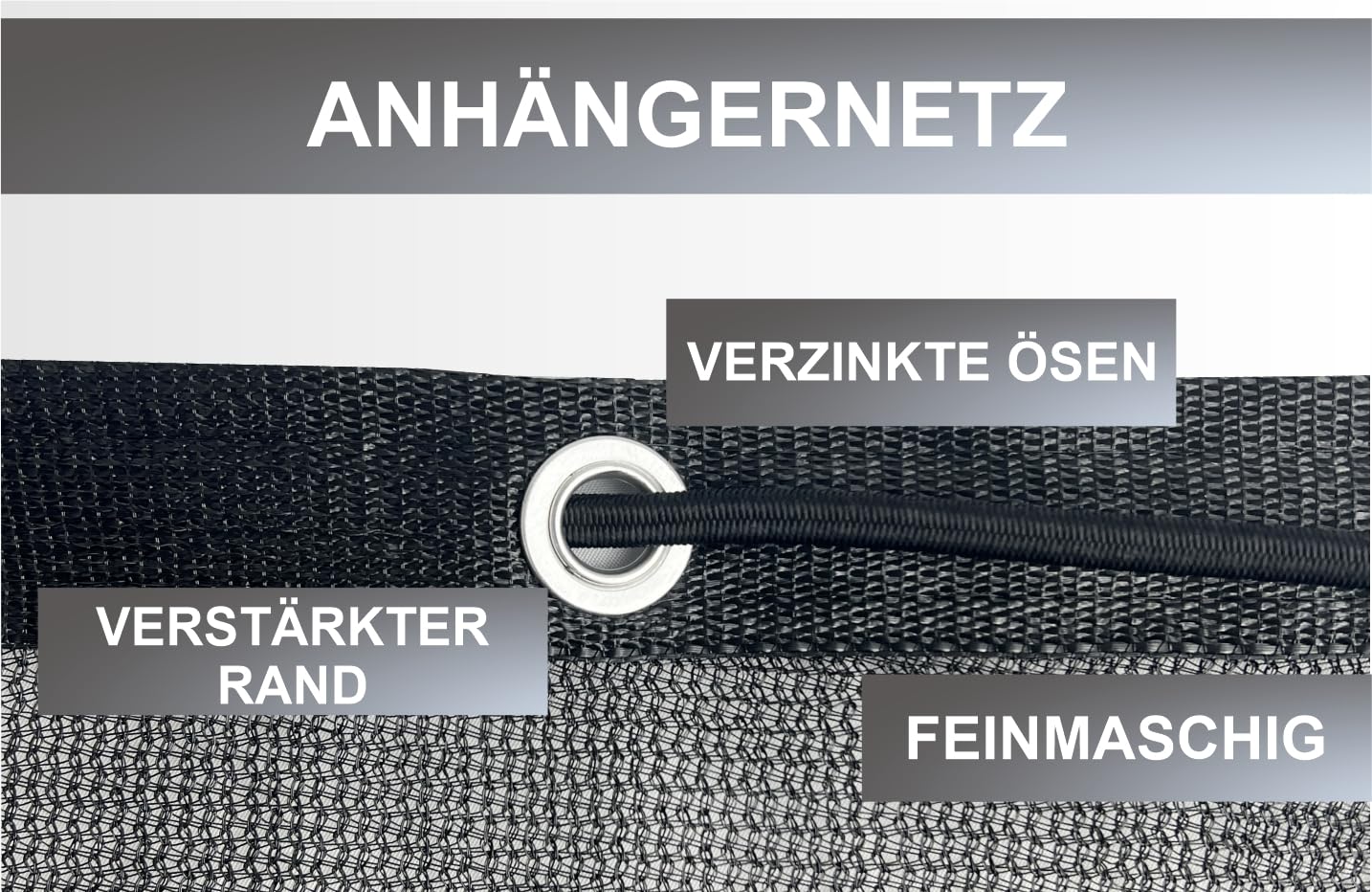 Robustes feinmaschiges Anhängernetz zur Ladungssicherung 2,5 x 4,5 m, Netz für Anhänger, PKW, Containernetz, schwarz, weitere Größen vorhanden