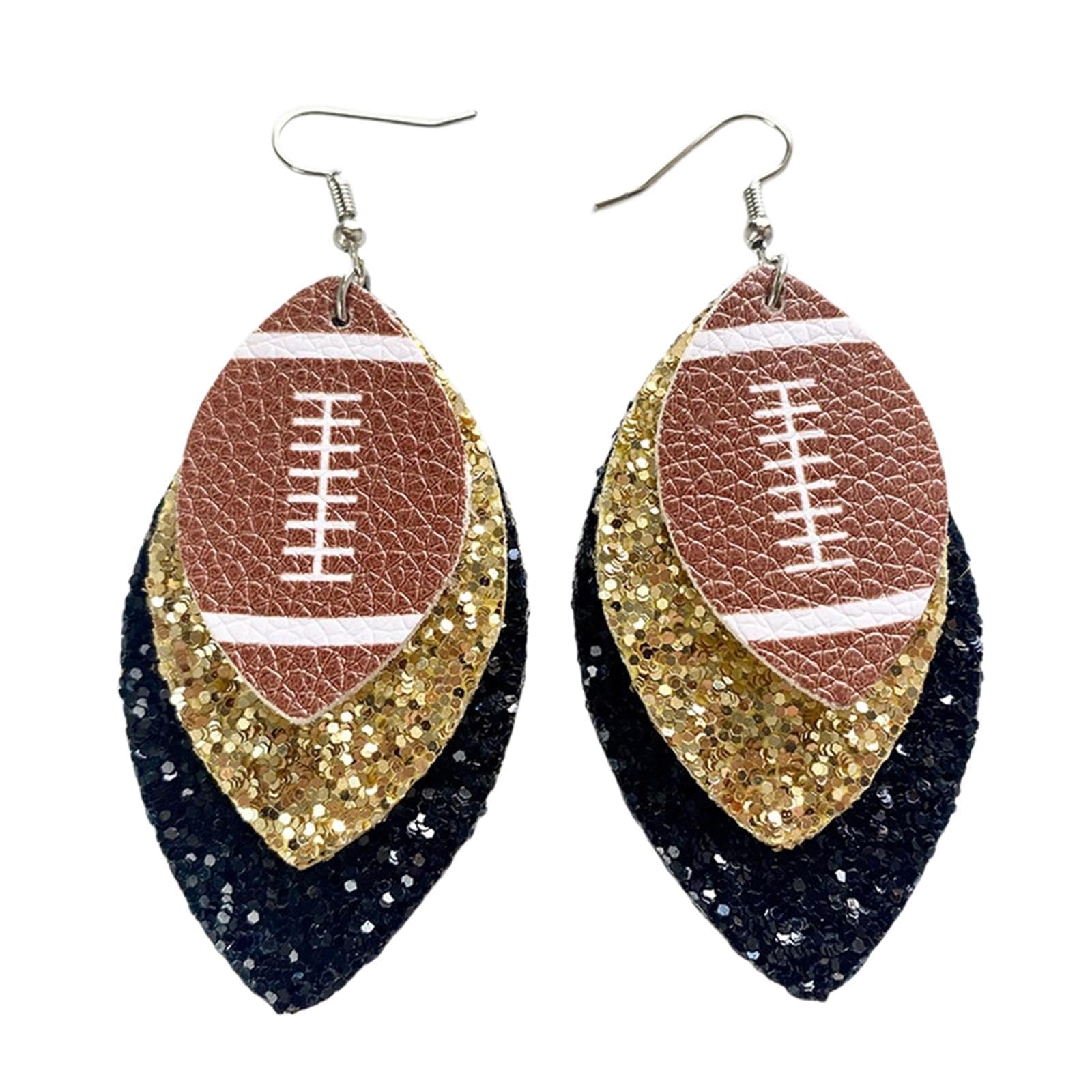 Fuqimanman2020 Colorful Layered Football Leather Dangle Earrings Glitter Football Sports Lover Teardrop Earrings for Women Girls Jewelry(A)