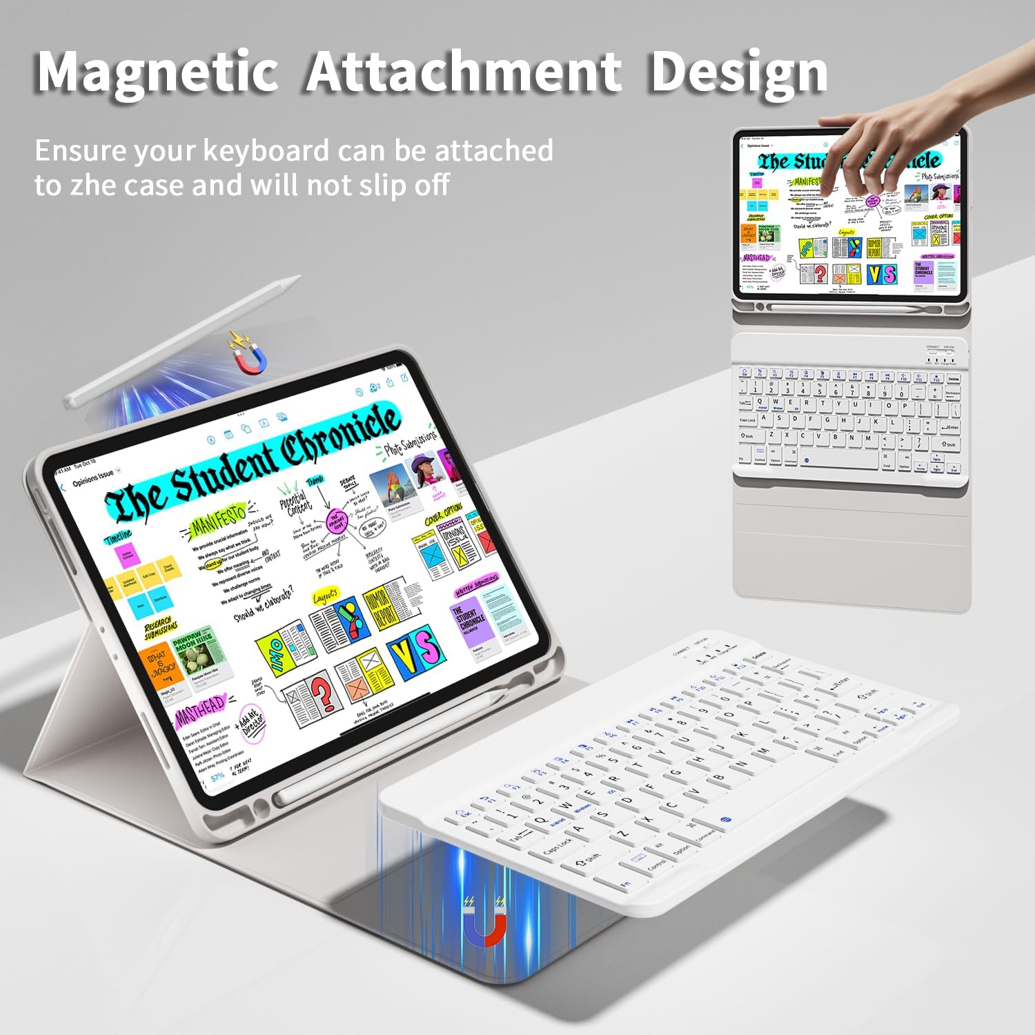 Keyboard Case for iPad Pro 11 inch (4th/3rd/2nd/1st Gen) 2022/2021/2020/2018, Detachable Wireless Bluetooth Keyboard Case with Pencil Holder for iPad Pro 11", Auto Sleep/Wake (Gray) - Image 3