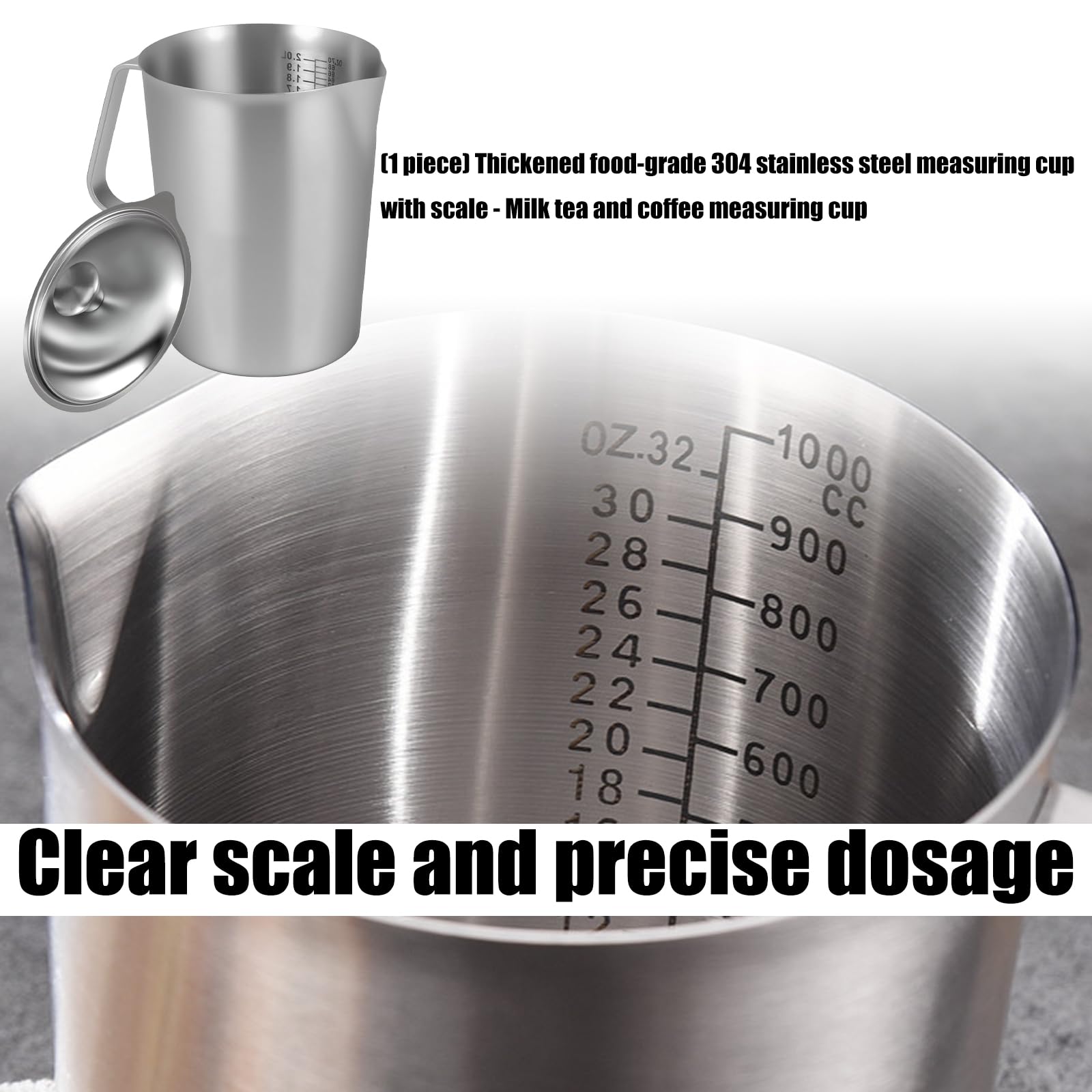 Tazas medidoras de café de grado comercial 304 de acero inoxidable, cubierta de bloqueo, escala precisa para cafeterías, uso de acero inoxidable, taza medidora de preparación de bebidas